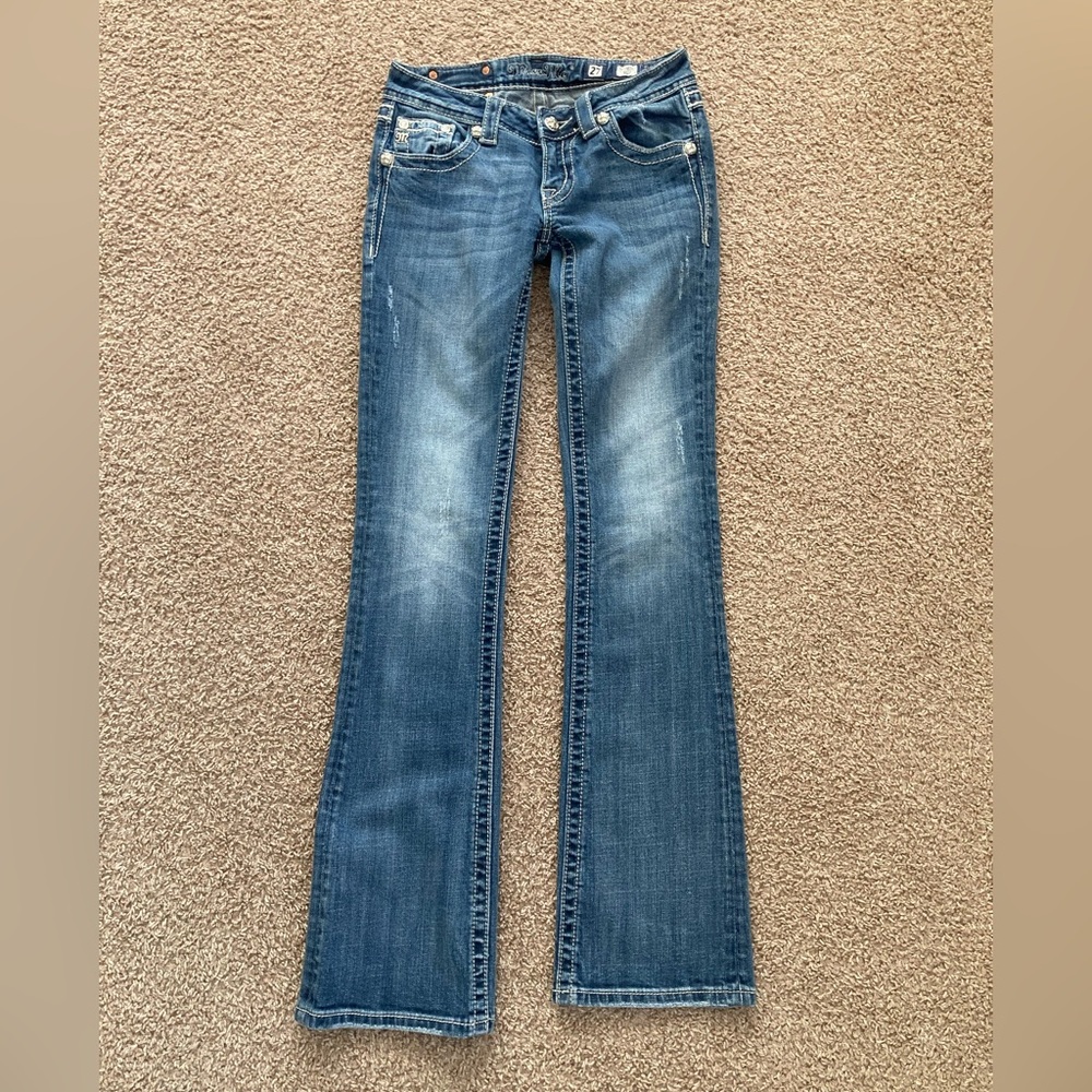 Miss Me  Bootcut Jeans Womens Size 27 Fleur De Lis Embellished Low Rise